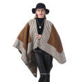 Stripe Printing Design Fashion Acrylic Poncho Cloak Wholesale Thick Warm Multicolor Poncho Shawls for  Women Wool Spinning Shawl